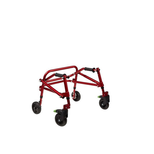 Red walker with wheels on a white background