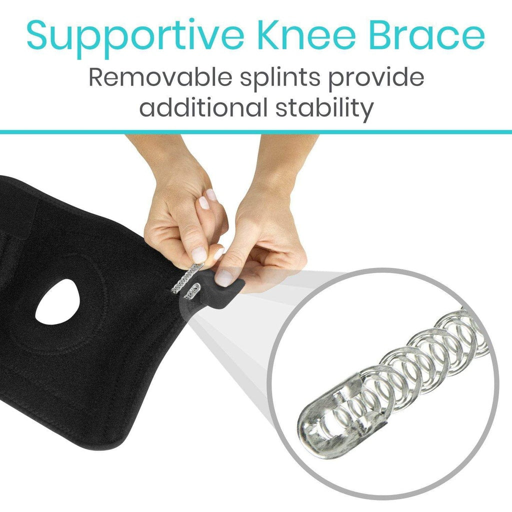 Supportive knee brace with removable splints on a white background