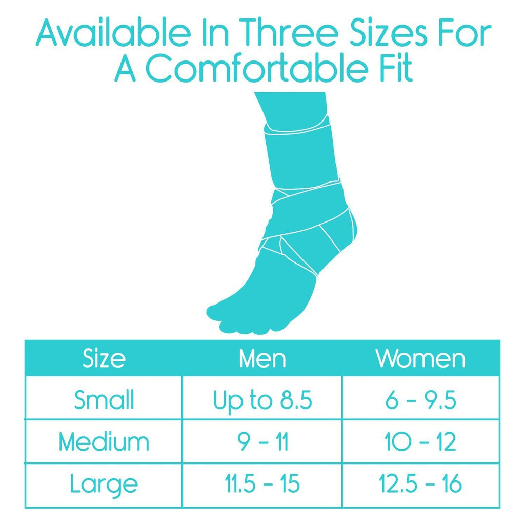 Sock size chart for men and women with a blue sock illustration on a white background.