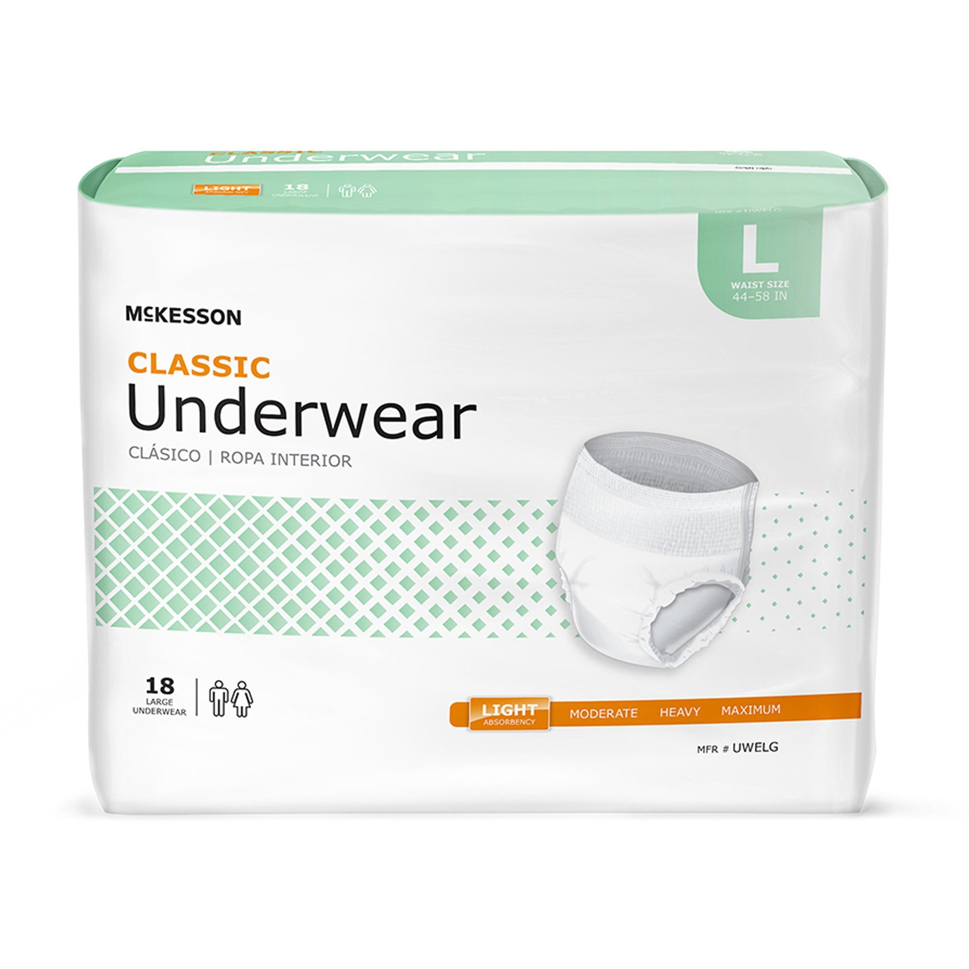 Box of McKesson Classic Underwear on a white background