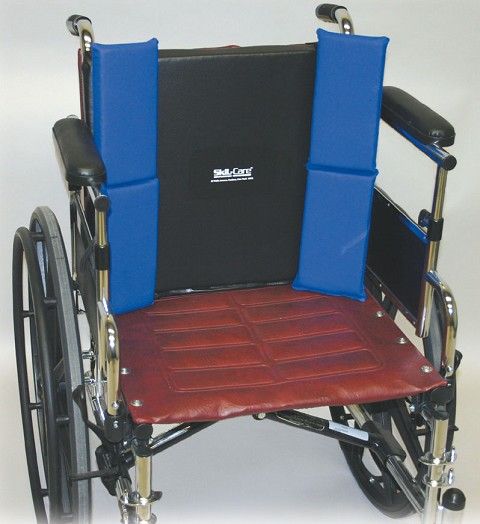 Wheelchair with blue cushions on a white background