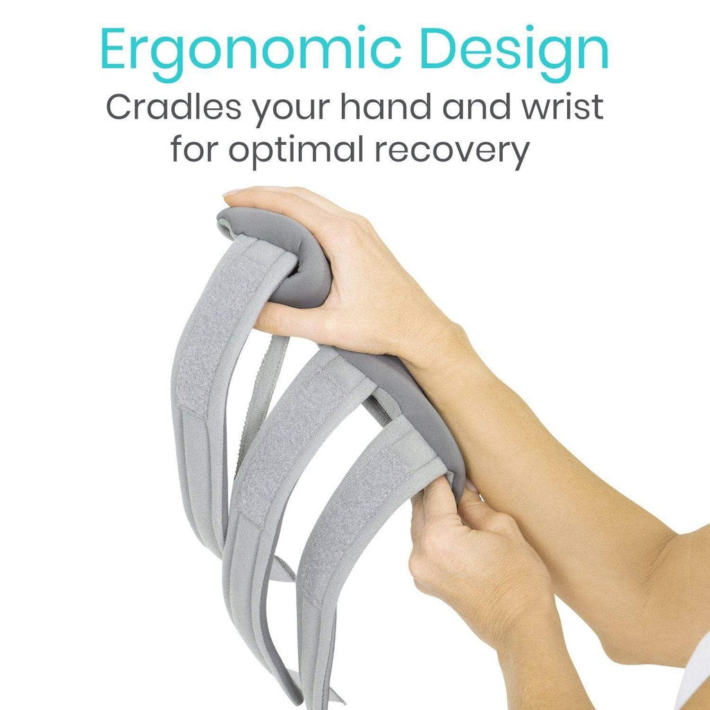 Ergonomic wrist support device with text on a white background