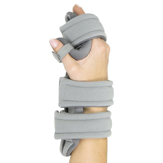 Gray wrist and hand brace on a white background