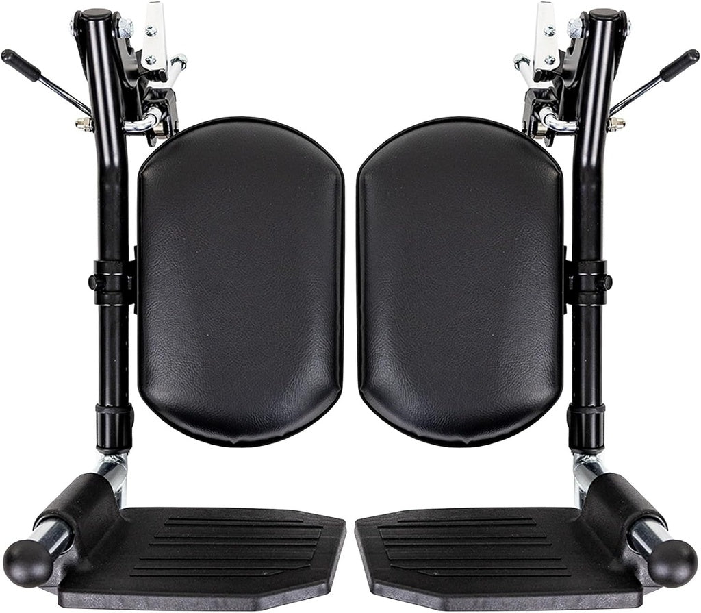 Pair of black motorcycle seat risers on a white background