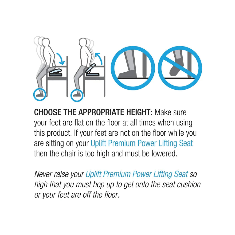Instructions for using an Uplift Premium Power Lifting Seat with illustrations and text.