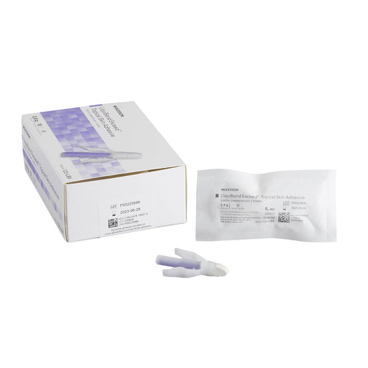 Medical device packaging with a box and a single-use device on a white background