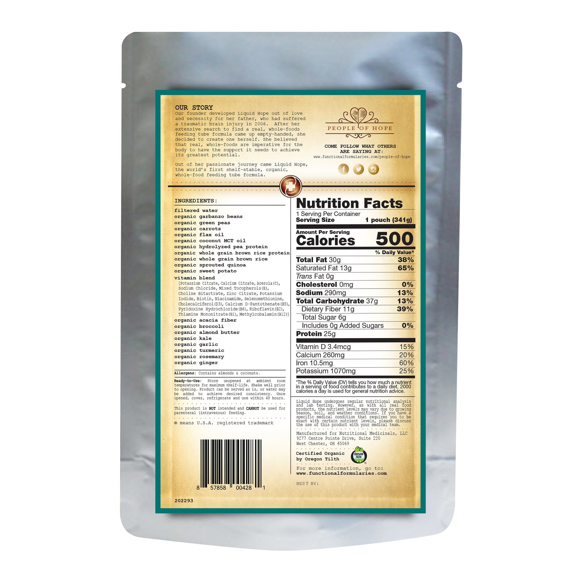 Nutrition facts label on a package with a white background