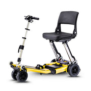 Yellow scooter with a black seat on a white background