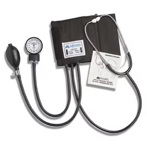 MABIS blood pressure kit with cuff, pump, and stethoscope on a white background