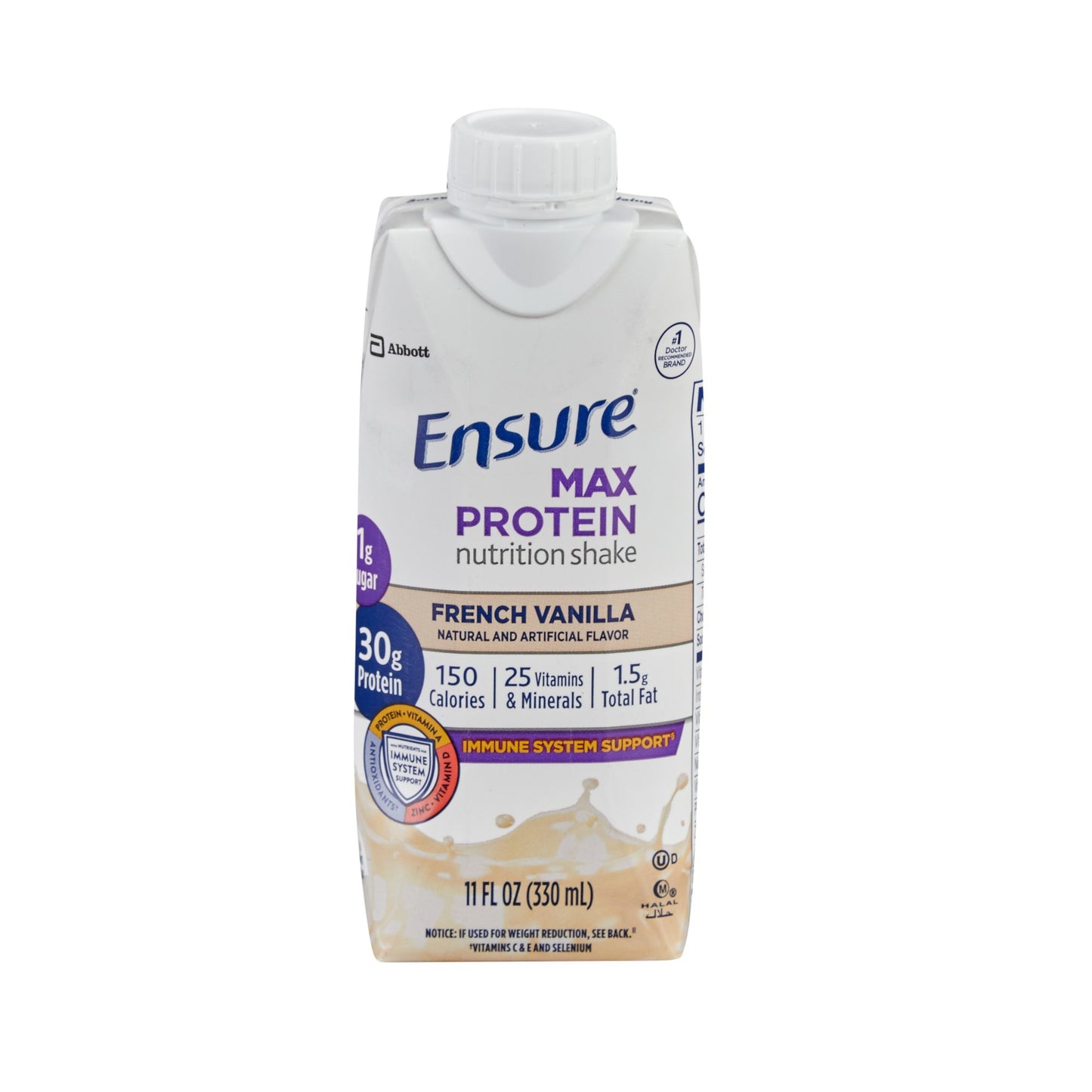 Ensure Max Protein nutrition shake carton in French Vanilla flavor on a white background