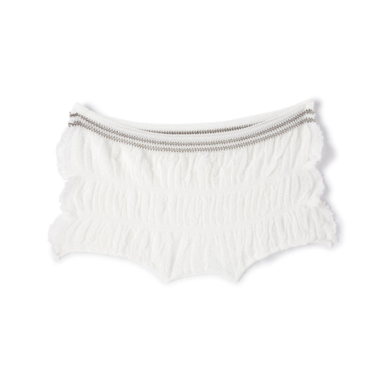 White ribbed bikini bottom with a subtle pattern on a white background
