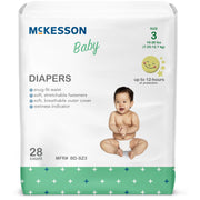 McKesson Baby Diapers package with a baby on the front, showing product details.