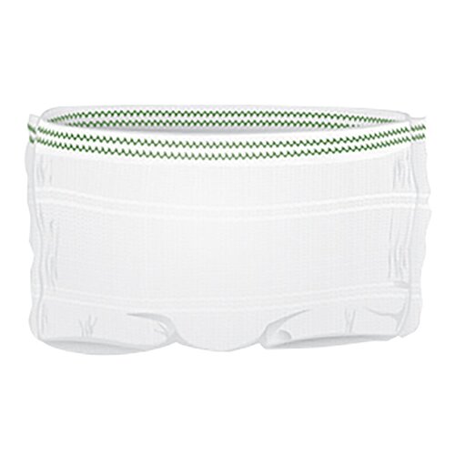 White underwear with green striped waistband on a white background