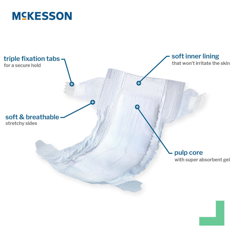 McKesson diaper with labeled features on a white background