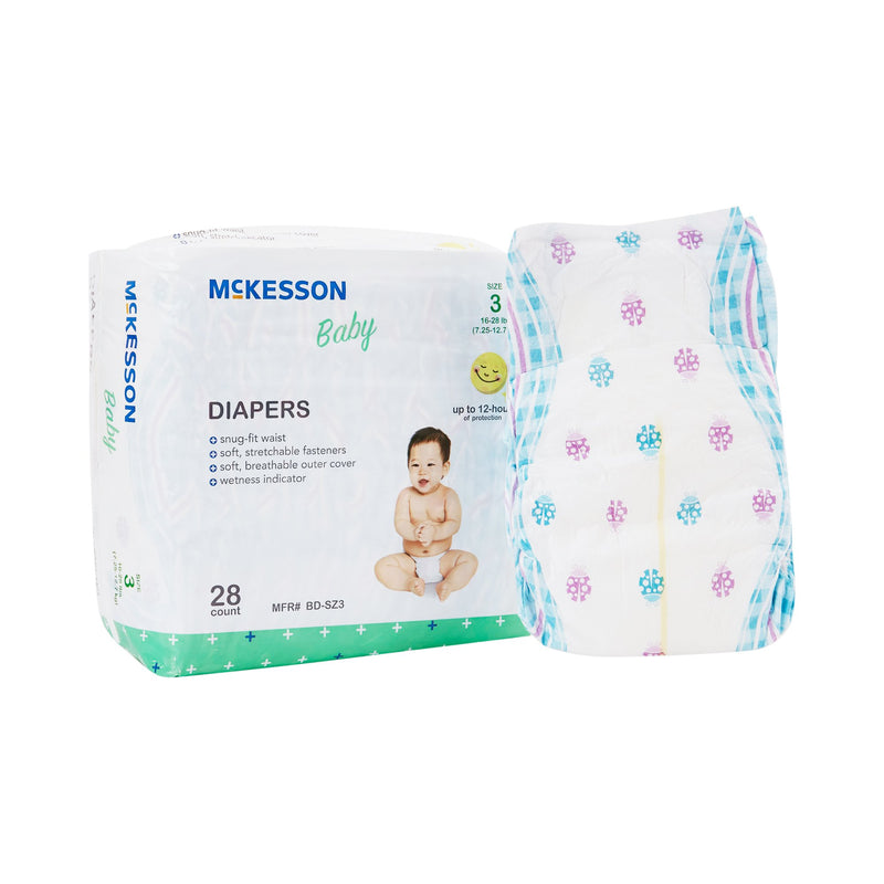 McKesson baby diapers with packaging on a white background