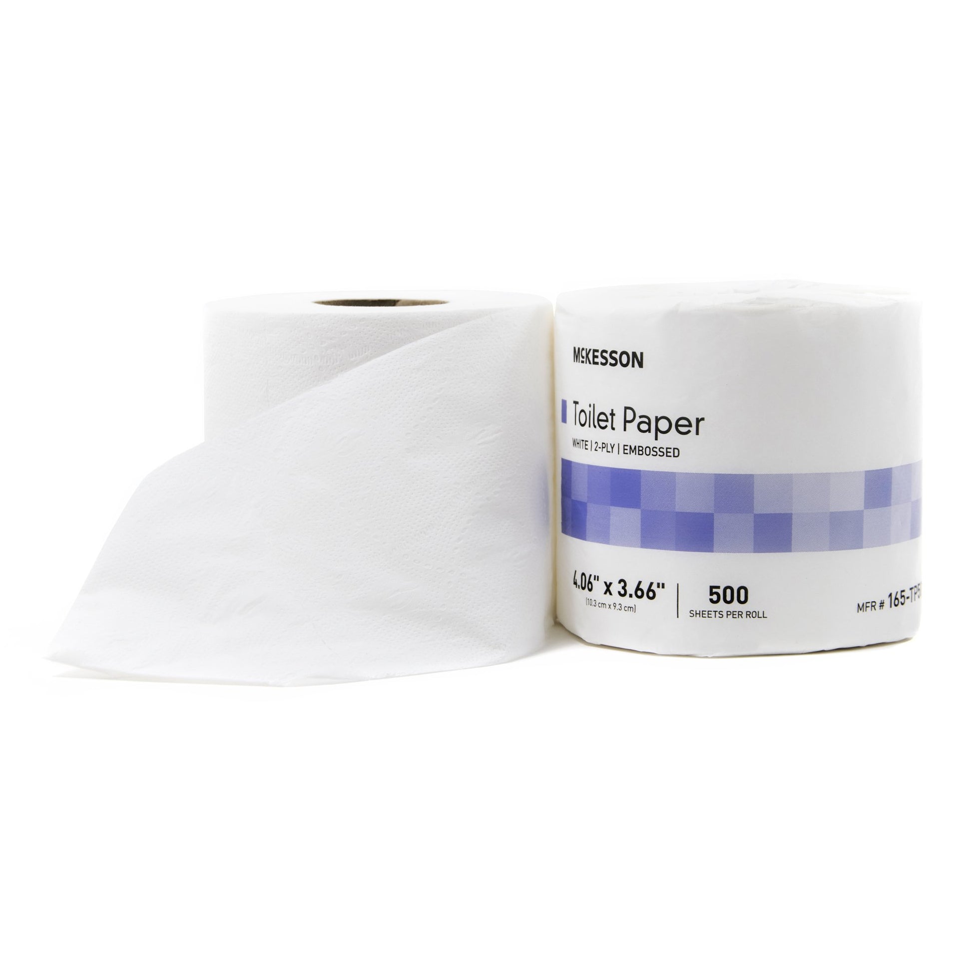 Roll of toilet paper with a visible brand label on a white background