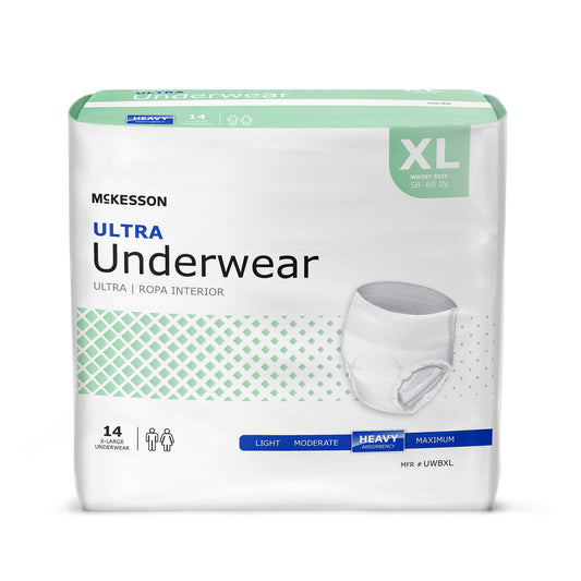 Package of McKesson Ultra Underwear in XL size on a white background