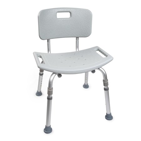 Gray shower chair with backrest on a white background
