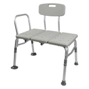 Gray adjustable bath bench with backrest on a white background