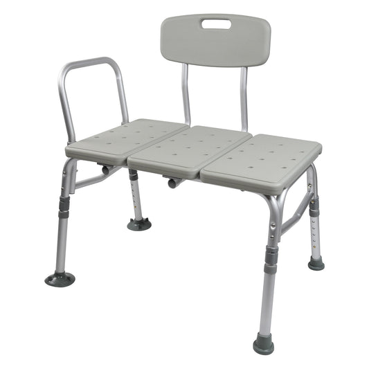 Gray adjustable bath bench with backrest on a white background