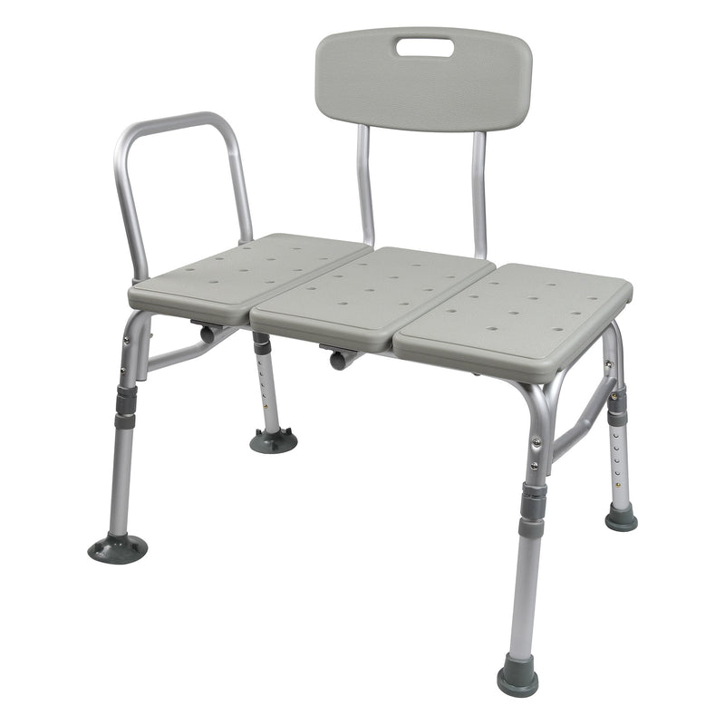 Gray adjustable bath bench with backrest on a white background