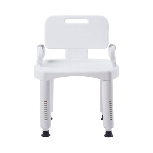 White shower chair with armrests on a white background