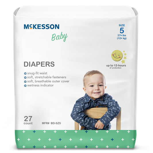McKesson Baby Diapers package with a child on the label