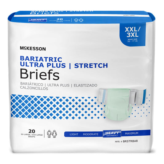 Package of McKesson Bariatric Ultra Plus Stretch Briefs on a white background