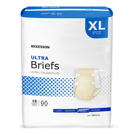Package of McKesson Ultra Briefs in XL size on a white background