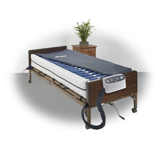 Electric hospital bed with mattress on a white background