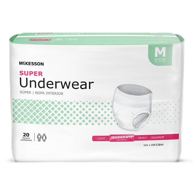 Package of McKesson Super Underwear on a white background