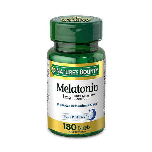 Nature's Bounty Melatonin supplement bottle on a white background