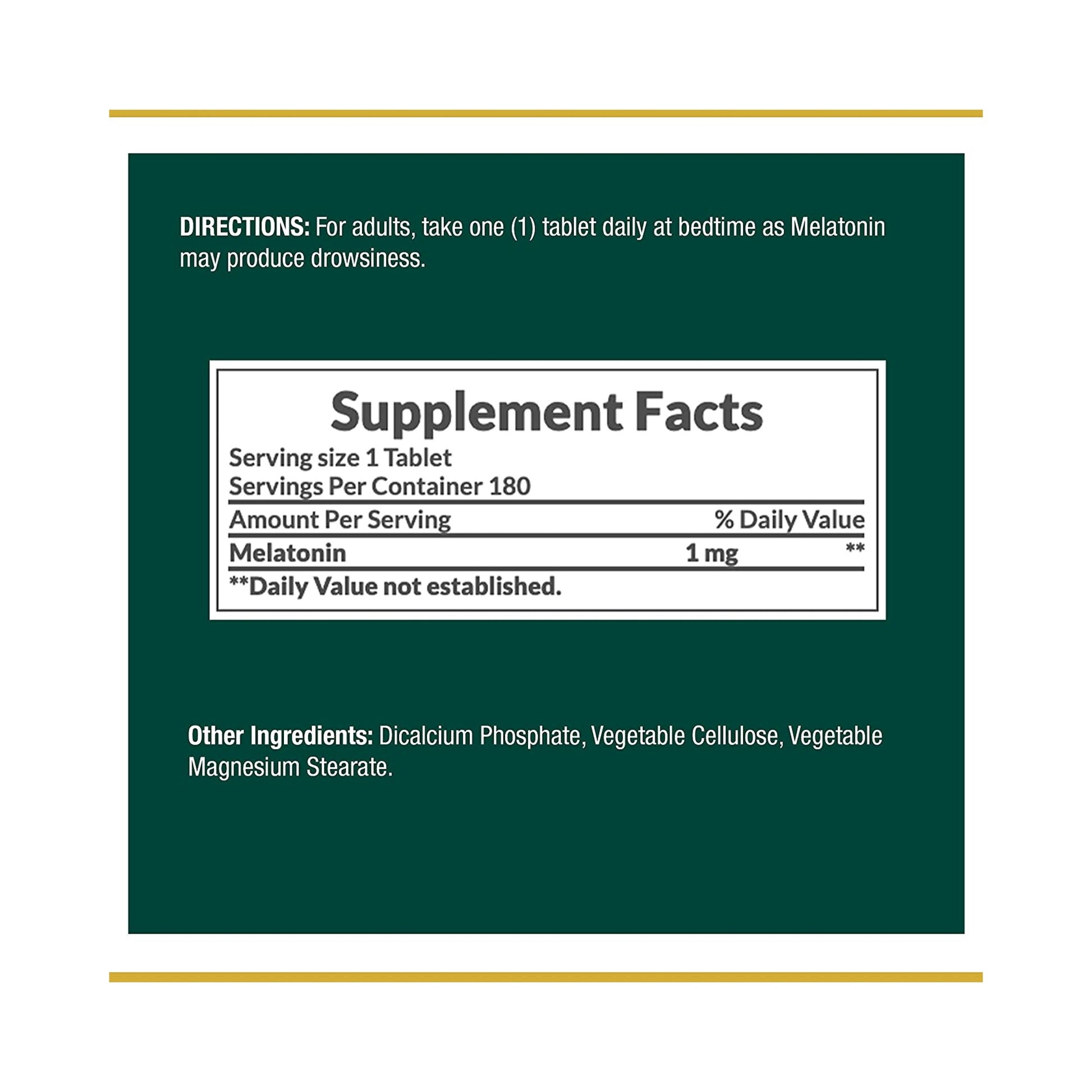 Supplement label with directions and facts on a green background