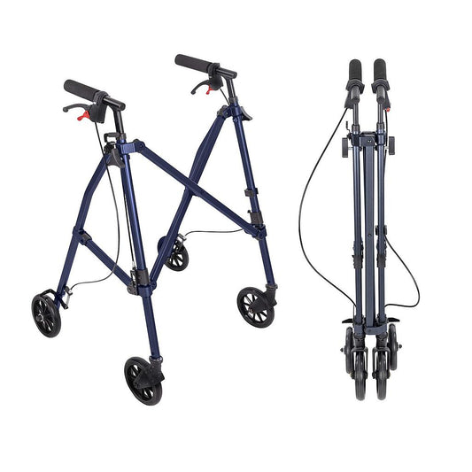 Navy blue walker with wheels on a white background