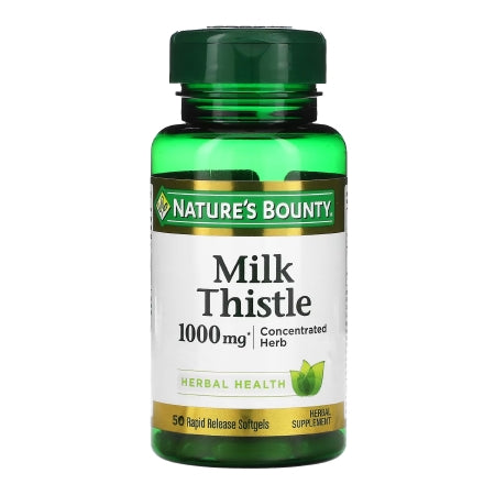 Nature's Bounty Milk Thistle supplement bottle on a white background
