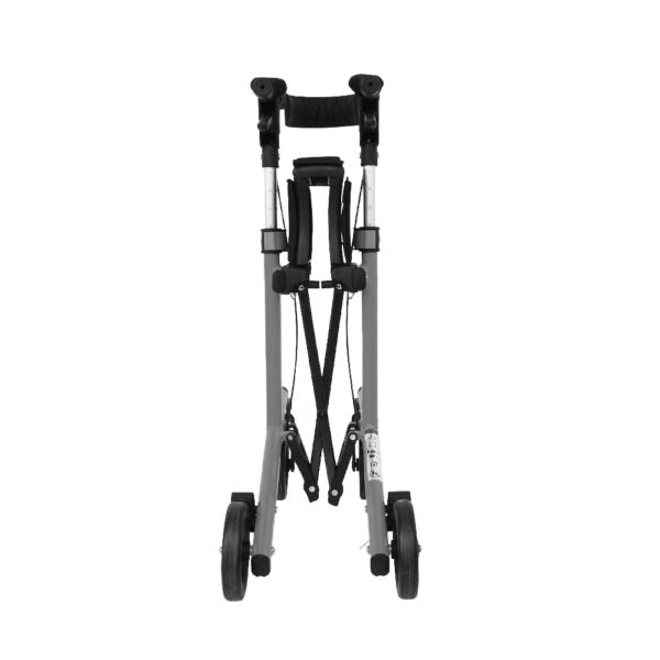 Silver walker with black straps on a white background