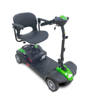 Gray and green mobility scooter on a white background