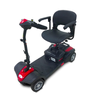 Black and red mobility scooter on a white background