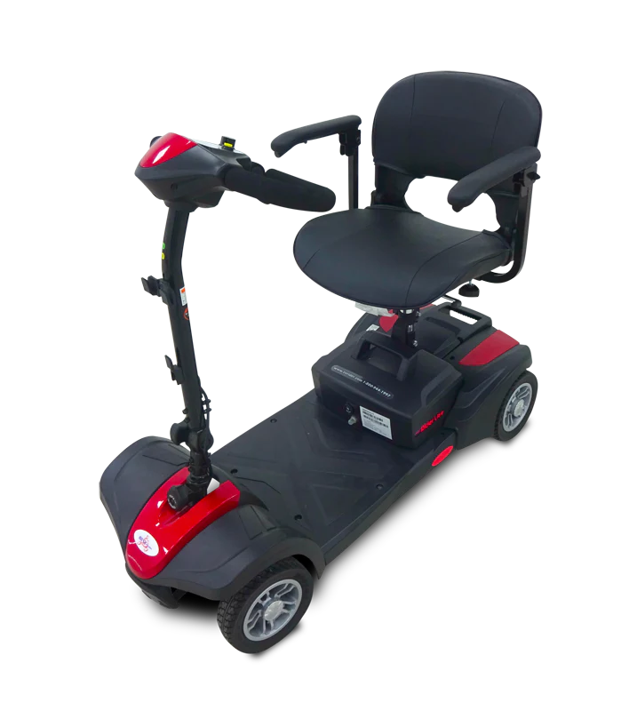 Black and red mobility scooter on a white background