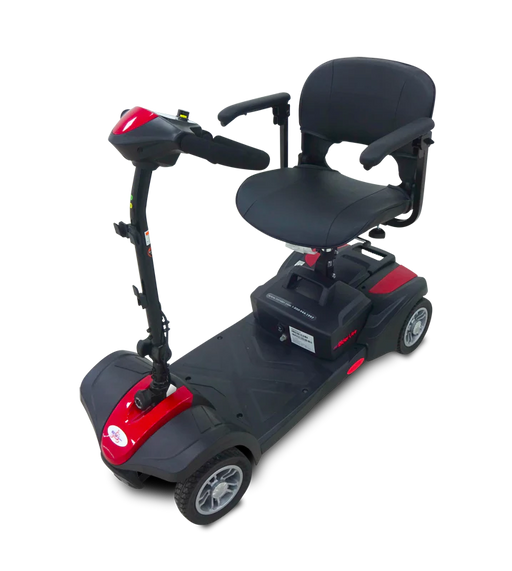 Black and red mobility scooter on a white background