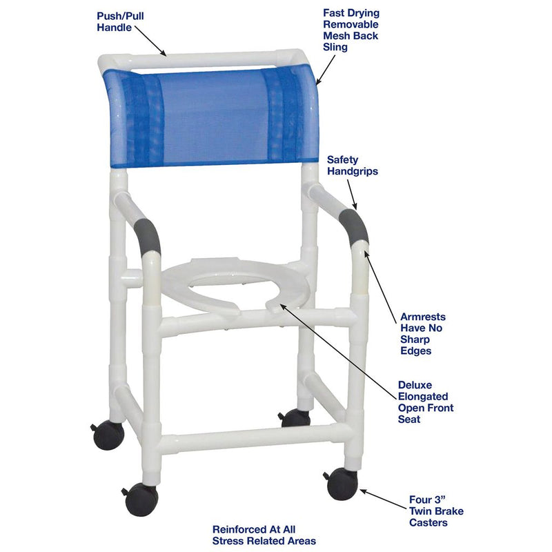 MJM 18" Rolling Shower Chair with Open-Front Seat 300 lb