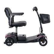 Black mobility scooter with large seat on a white background