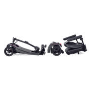 Three-wheeled scooter with folded seat on a white background