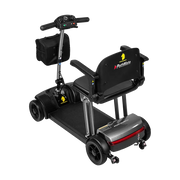 Black electric scooter with a seat on a white background