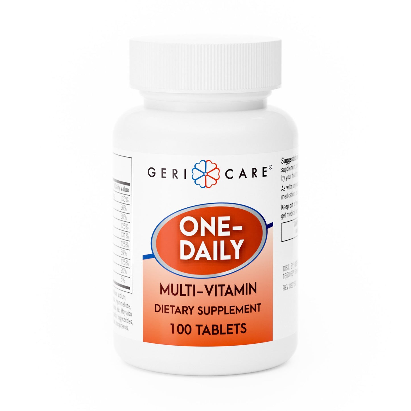 One-Daily multi-vitamin dietary supplement bottle with Geri-Care branding on a white background