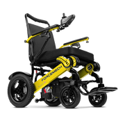 A yellow and black electric wheelchair shown from a three-quarter angle on a clean white background. The brand name 'FORCEMECH' is clearly printed on the yellow frame.
