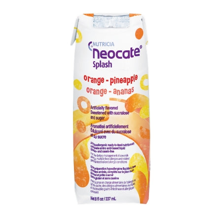 Neocate Splash orange pineapple flavored drink package on a white background