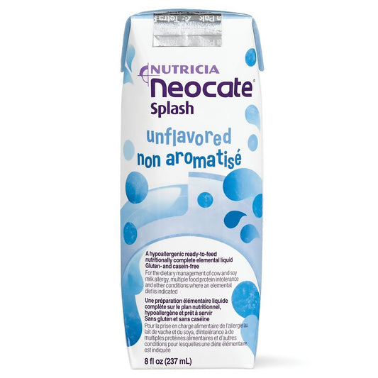 Neocate Splash unflavored liquid packaging on a white background