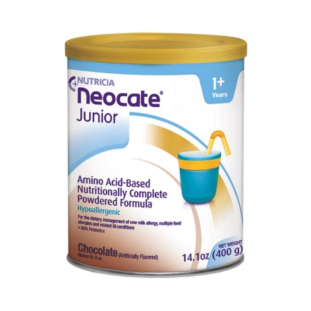 Neocate Junior chocolate-flavored powder formula can on a white background
