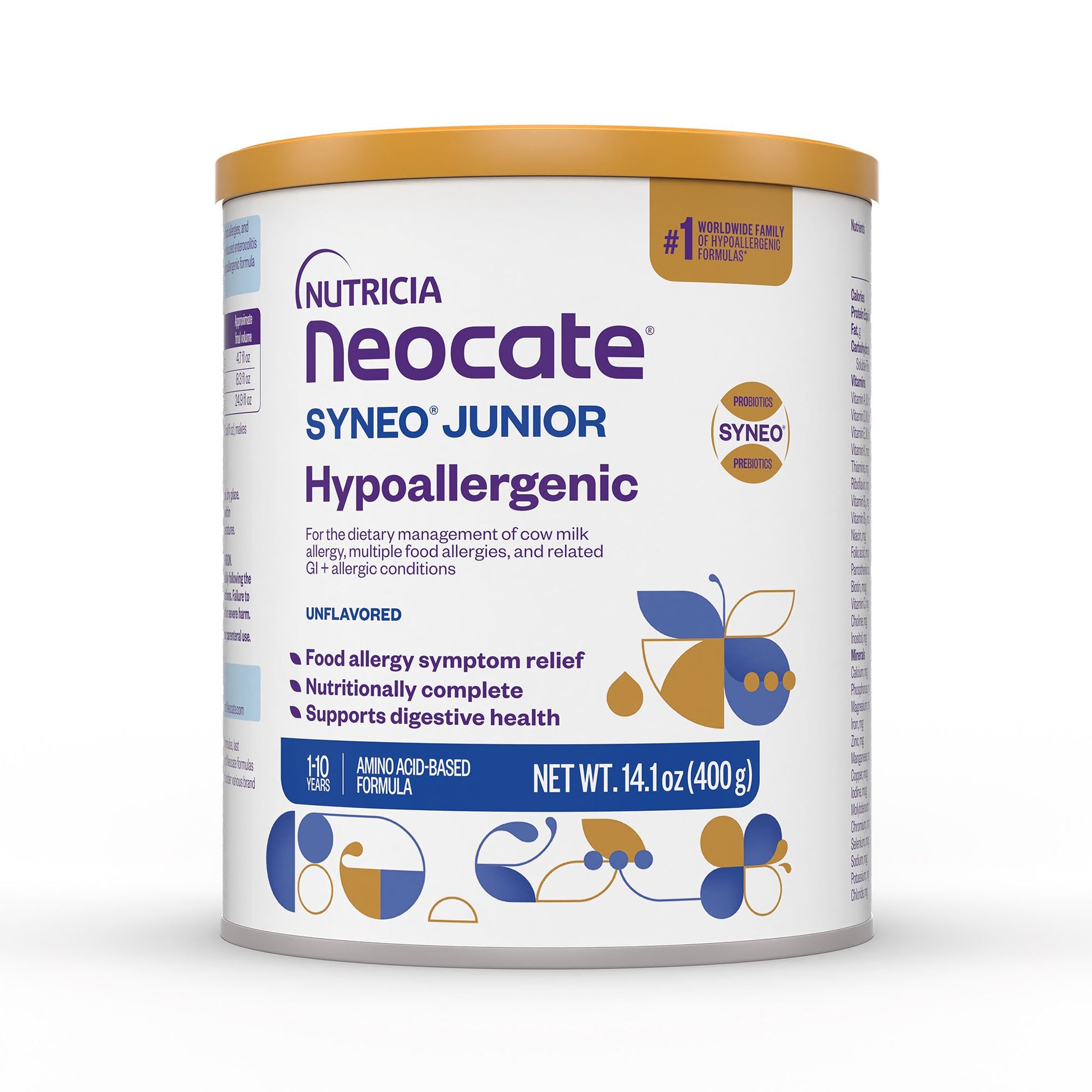 Neocate Syneo Junior hypoallergenic formula can on a white background